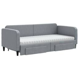 Berkfield Home Daybed with Trundle & Drawers Light Grey 90x190 cm Fabric - thumbnail 3