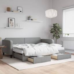 Berkfield Home Daybed with Trundle & Drawers Light Grey 90x190 cm Fabric