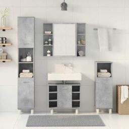 Berkfield Home 4 Piece Bathroom Furniture Set Concrete Grey Engineered Wood - thumbnail 3