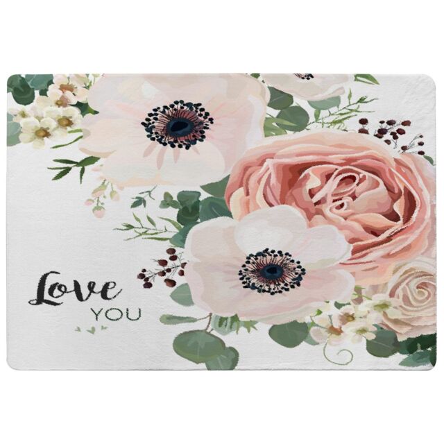 Benjamin Tate Design Garden Flower, Pink Peach Rose, White Anemone Designer Rug in Natural - Size: Large - image 1