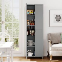 Gymax Double Door Tall Storage Cabinet Freestanding Pantry Cabinet in Grey - thumbnail 5