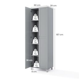Gymax Double Door Tall Storage Cabinet Freestanding Pantry Cabinet in Grey - thumbnail 2
