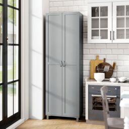 Gymax Double Door Tall Storage Cabinet Freestanding Pantry Cabinet in Grey - thumbnail 8