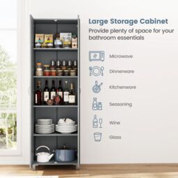Gymax Double Door Tall Storage Cabinet Freestanding Pantry Cabinet in Grey - thumbnail 7