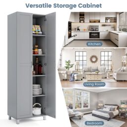 Gymax Double Door Tall Storage Cabinet Freestanding Pantry Cabinet in Grey - thumbnail 4