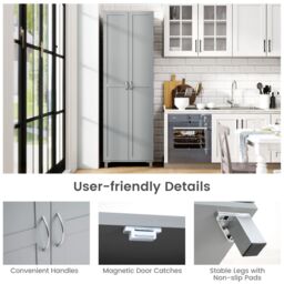 Gymax Double Door Tall Storage Cabinet Freestanding Pantry Cabinet in Grey - thumbnail 3