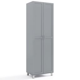Gymax Double Door Tall Storage Cabinet Freestanding Pantry Cabinet in Grey - thumbnail 9