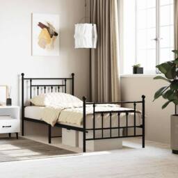 Berkfield Home Metal Bed Frame with Headboard & Footboard Black 90x190 cm Single - thumbnail 2