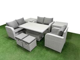 Fimous High Back Poly Rattan Garden Furniture Set w/ Reclining Chair Loveseat Sofa Adjustable Lifting Dining or Coffee Table Indoor Outdoor Patio Set - thumbnail 2