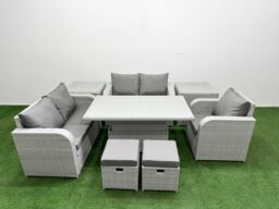 Fimous High Back Poly Rattan Garden Furniture Set w/ Reclining Chair Loveseat Sofa Adjustable Lifting Dining or Coffee Table Indoor Outdoor Patio Set - thumbnail 1