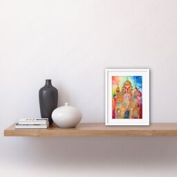 "Artery8 Wall Art Print Jewish Synagogue Decorated Building Vibrant Folk Art Watercolour Painting Artwork Framed 9X7 Inch in White - Size: W7"" x H9""" - thumbnail 2