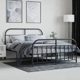 Berkfield Home Metal Bed Frame with Headboard & Footboard Black 140x190 cm - thumbnail 4