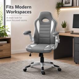 STILVORA Grey PU Leather Gaming Chair with Adjustable Height - thumbnail 1