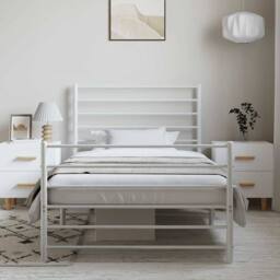 Berkfield Home Metal Bed Frame with Headboard & Footboard White 100x190 cm - thumbnail 3