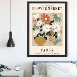 ARTZE Paris Beige & Green Flower Market Exhibition Framed Print SIZE: A4 with Black Frame - thumbnail 2