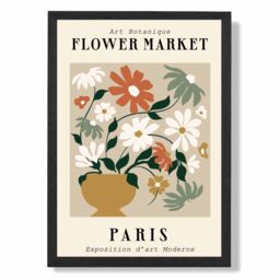 ARTZE Paris Beige & Green Flower Market Exhibition Framed Print SIZE: A4 with Black Frame - thumbnail 1