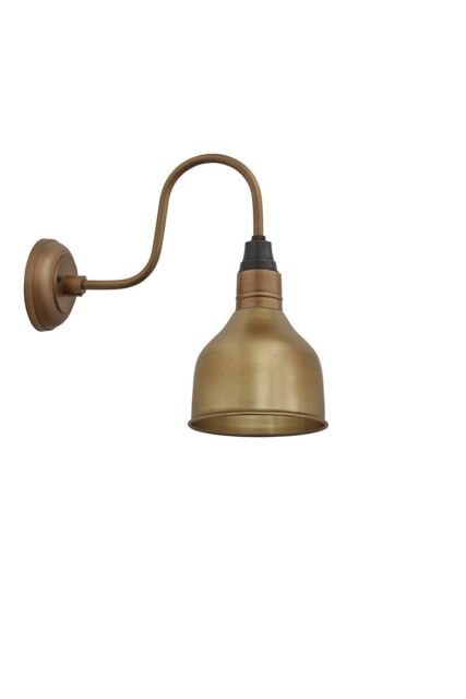 Industville Swan Neck Cone Wall Light, 7 Inch, Brass, Brass Holder in Bronze