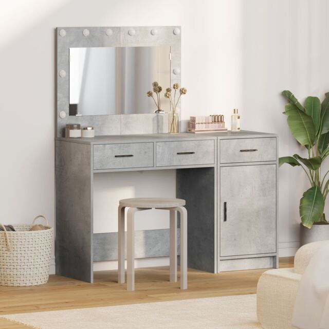 Berkfield Home 2-Piece Dressing Table Set with LED in Concrete Grey Made from Engineered Wood - image 1
