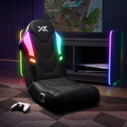 X Rocker Shadow RGB 2.0 Audio Floor Rocker Gaming Chair - App-Controlled LED Lights in Black