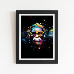 "Warren Reed - Designer Coloured Splashart Monkey Face with Glasses Framed Art Print in Black - Size: W24"" x H36""" - thumbnail 2