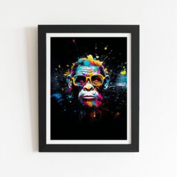 "Warren Reed - Designer Coloured Splashart Monkey Face with Glasses Framed Art Print in Black - Size: W24"" x H36""" - thumbnail 1