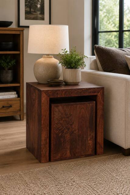 IH Design Southborough Deep Walnut Mango Nest of 2 Side Tables in Brown - image 1
