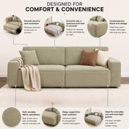 Stratus Interiors Houston Electric Powered Recliner Sleeper Function Sofa Bed - 3 Seater in Green - thumbnail 3