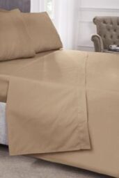 New Edge Blinds Percale Collection 180 Thread Count Percale Flat Sheet in Brown - Size: Single