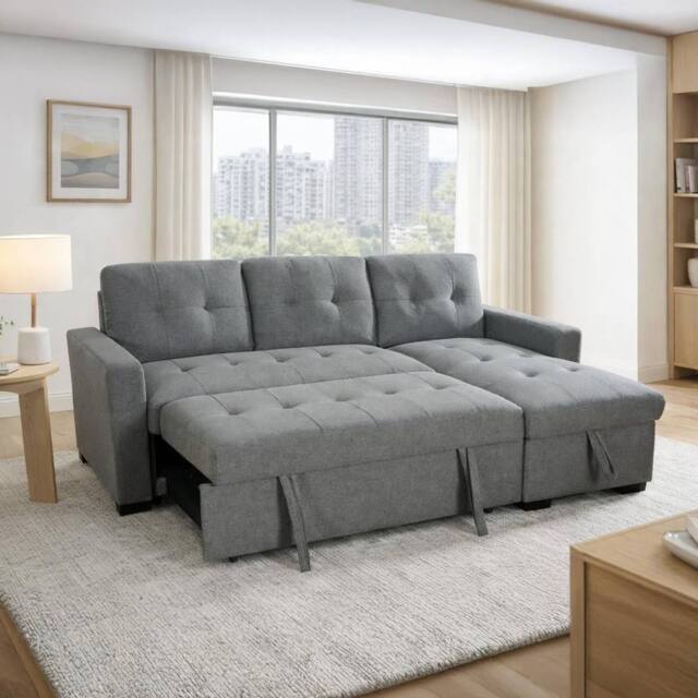 Furnishings For Less UK Arden Grey 3 Seater L Shaped Universal Corner Sofa Bed With Storage - image 1