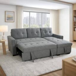 Furnishings For Less UK Arden Grey 3 Seater L Shaped Universal Corner Sofa Bed With Storage - thumbnail 1