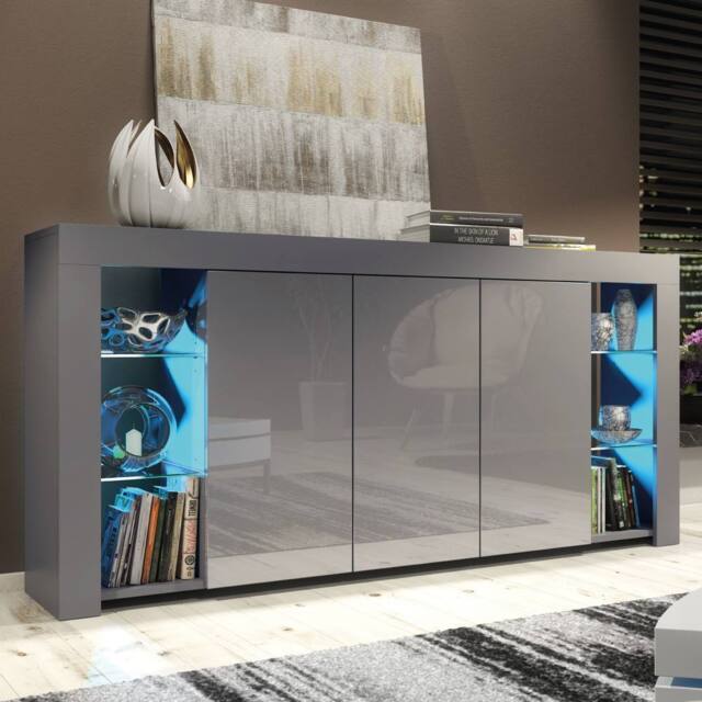 Mex Furniture LTD Sideboard Eden 164cm - Dark Grey with Gloss Doors, LED Lights - image 1