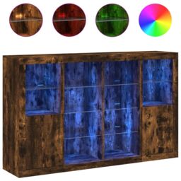 Berkfield Home Sideboards with LED Lights 3 pcs Smoked Oak Engineered Wood in Brown - thumbnail 2