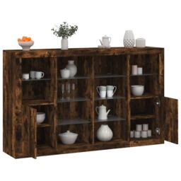 Berkfield Home Sideboards with LED Lights 3 pcs Smoked Oak Engineered Wood in Brown
