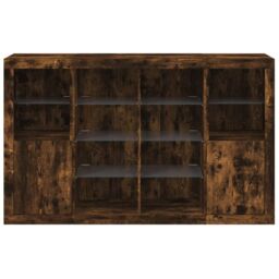 Berkfield Home Sideboards with LED Lights 3 pcs Smoked Oak Engineered Wood in Brown - thumbnail 6