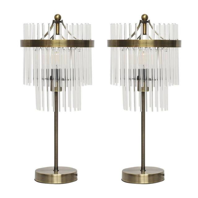 First Choice Lighting Set of 2 Georgia - Antique Brass with Glass Rods 45cm Table Lamps in Bronze - image 1