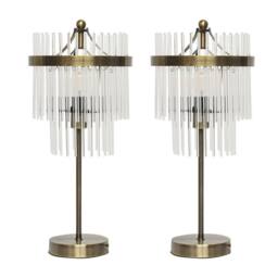 First Choice Lighting Set of 2 Georgia - Antique Brass with Glass Rods 45cm Table Lamps in Bronze