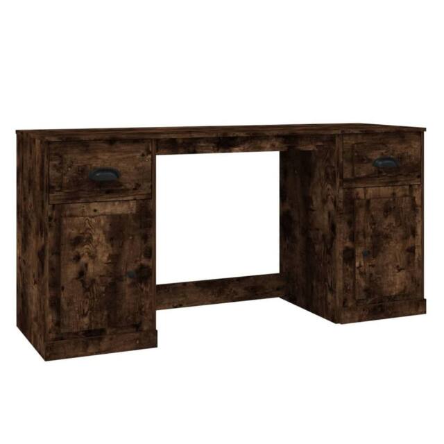 Berkfield Home Desk with Cabinet Smoked Oak Engineered Wood in Brown - image 1