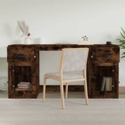 Berkfield Home Desk with Cabinet Smoked Oak Engineered Wood in Brown - thumbnail 3