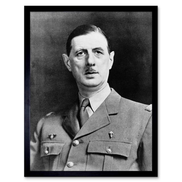 "Artery8 Vintage President War Général Gaulle French 12x16"" Framed Art Print in Grey - Size: W12"" x H16""" - image 1