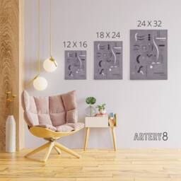 "Artery8 Four Parts Abstract Watercolour Kandinsky Canvas Wall Art Print in Grey - Size: W12"" x H16""" - thumbnail 4