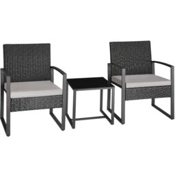 tectake Garden Table & Chairs Granada - 2 armchairs, coffee table, bistro set in Light Grey - Size: 2 Seater
