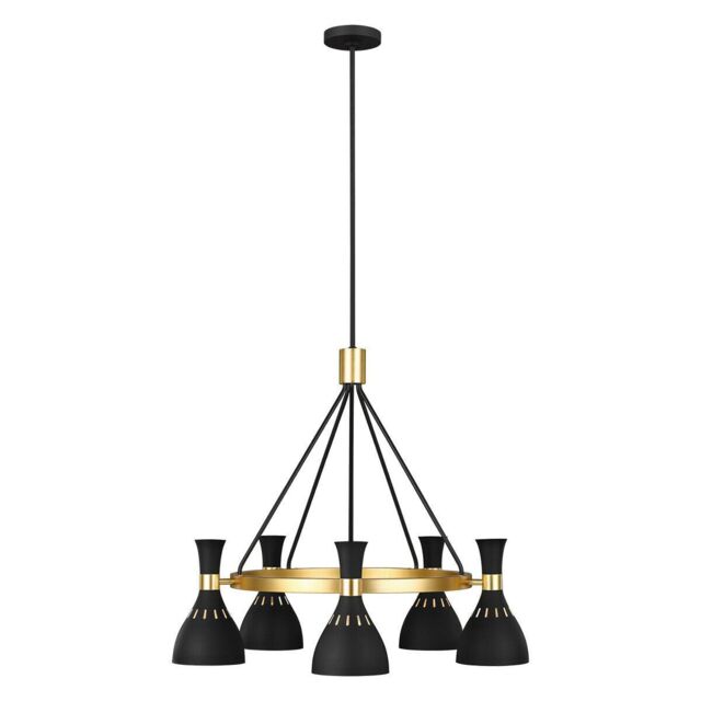 Loops 5 Bulb Chandelier LIght Midnight Black / Burnished Brass LED E27 60W - image 1