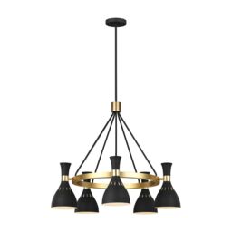 Loops 5 Bulb Chandelier LIght Midnight Black / Burnished Brass LED E27 60W - thumbnail 2
