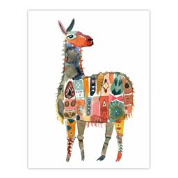 "Artery8 Llama With Colourful Folk Patterns Watercolour Wall Art Print - Size: W24"" x H32""" - thumbnail 1