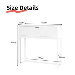 VOGREX White Console Table MDF Top Metal Frame Drawer Storage Hallway - thumbnail 2