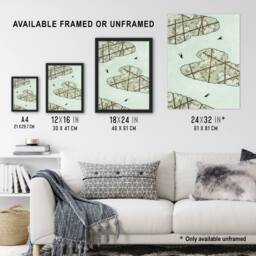 "Artery8 Abstract Floral Sky Japanese Vintage Framed Wall Art Print Bijutsukai in Blue - Size: W12"" x H16""" - thumbnail 3