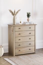 Home Discount Vida Designs Panama Solid Pine 5 Drawer Chest Storage Bedroom Furniture in Brown