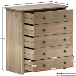 Home Discount Vida Designs Panama Solid Pine 5 Drawer Chest Storage Bedroom Furniture in Brown - thumbnail 3