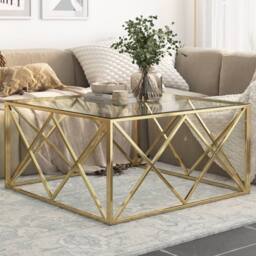 Berkfield Home Coffee Table Gold Stainless Steel & Tempered Glass - thumbnail 2