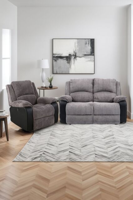 More4Homes Postana Electric Recliner Jumbo Cord 1+2 Seater Sofa Set in Grey - image 1